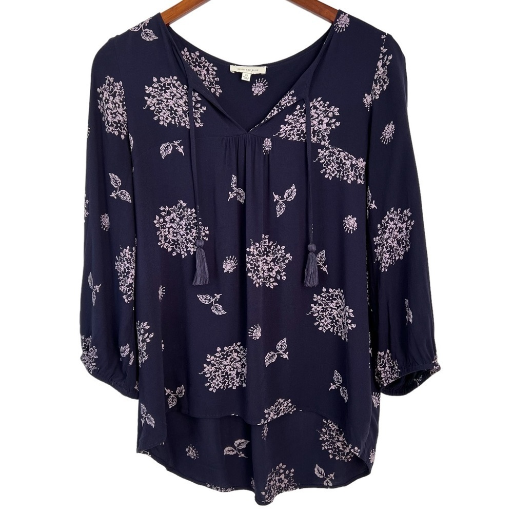 Skies Are Blue Padenia Tassel Split Neck Boho Peasant Floral Top